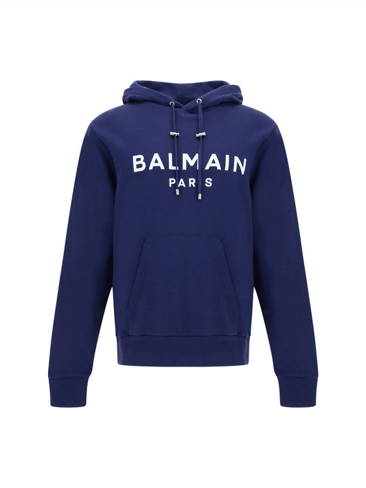 Sweat à capuche en coton bleu Balmain