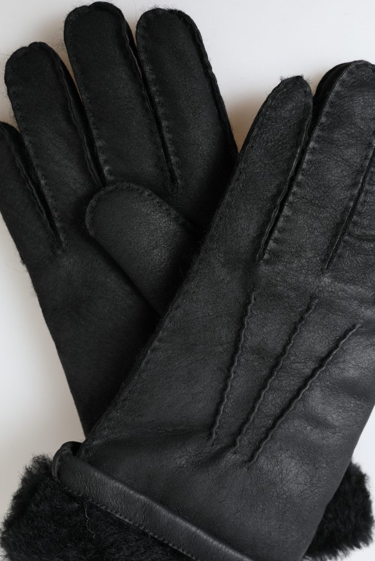 Dolce &amp; Gabbana Gants pour hommes en cuir noir et fourrure à mains courtes