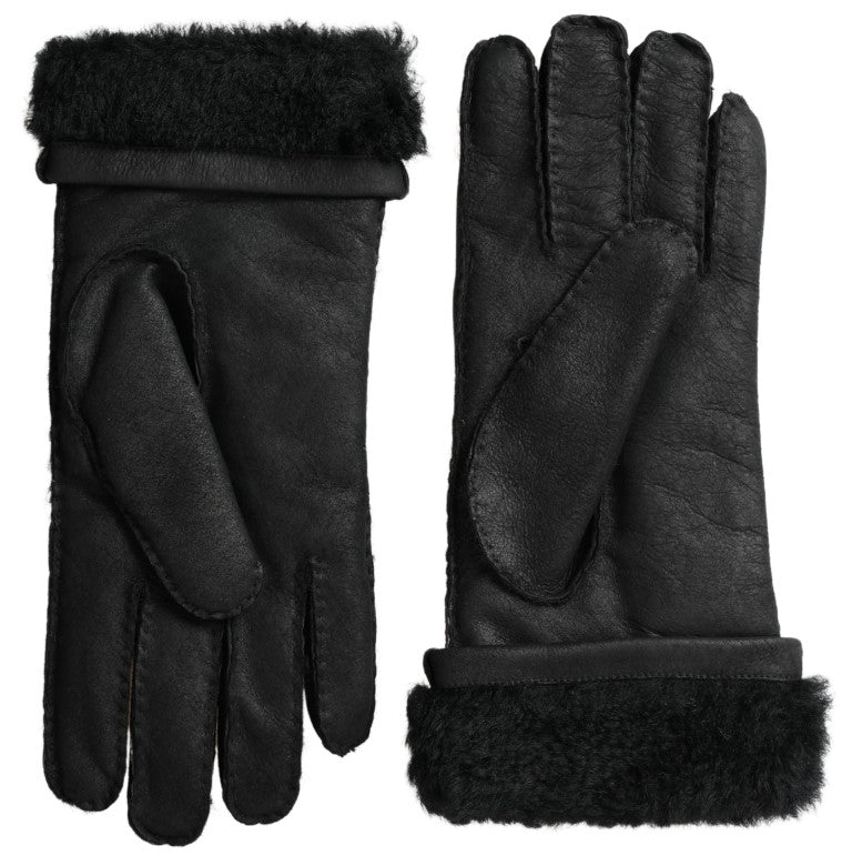 Dolce &amp; Gabbana Gants pour hommes en cuir noir et fourrure à mains courtes