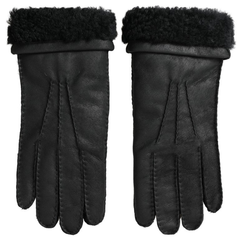 Dolce &amp; Gabbana Gants pour hommes en cuir noir et fourrure à mains courtes