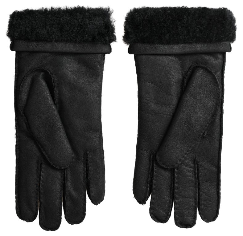 Dolce &amp; Gabbana Gants pour hommes en cuir noir et fourrure à mains courtes