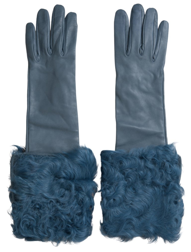 Dolce &amp; Gabbana Gants mi-longs en fourrure de cuir bleu