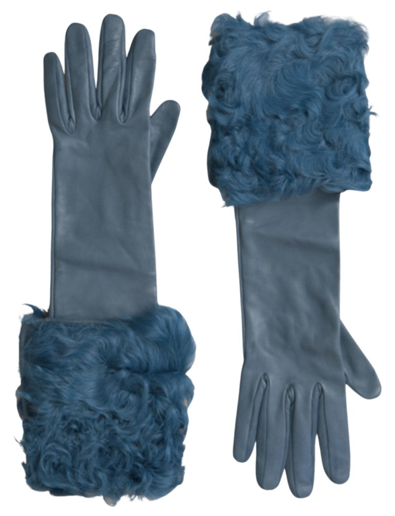 Dolce &amp; Gabbana Gants mi-longs en fourrure de cuir bleu