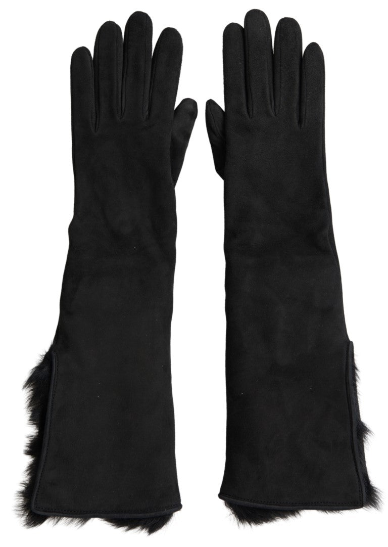 Dolce &amp; Gabbana Gants en cuir noir longueur coude en fourrure