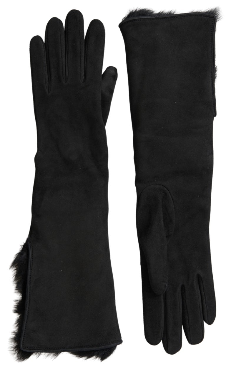 Dolce &amp; Gabbana Gants en cuir noir longueur coude en fourrure