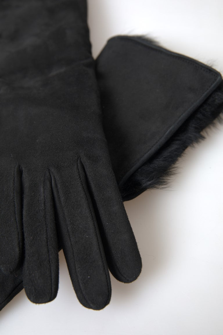 Dolce &amp; Gabbana Gants en cuir noir longueur coude en fourrure