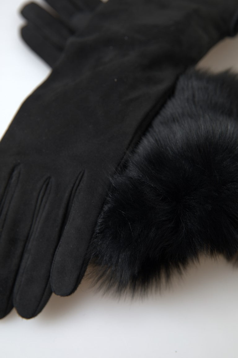 Dolce &amp; Gabbana Gants en cuir noir longueur coude en fourrure