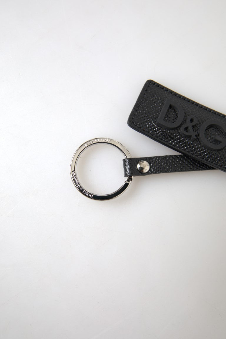 Dolce &amp; Gabbana Schlüsselanhänger aus schwarzem Leder mit DG-Logo und silbernem Metall