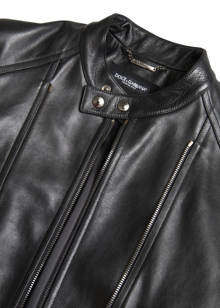 Dolce &amp; Gabbana Manteau à fermeture éclair en cuir noir Veste homme