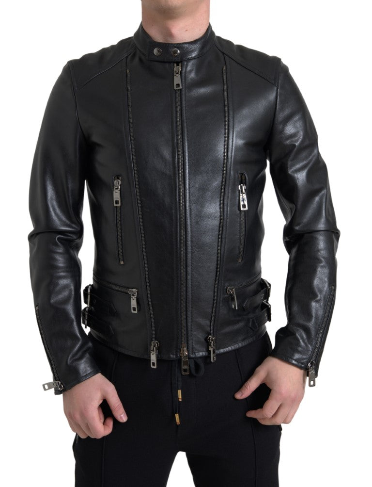 Dolce &amp; Gabbana Manteau à fermeture éclair en cuir noir Veste homme