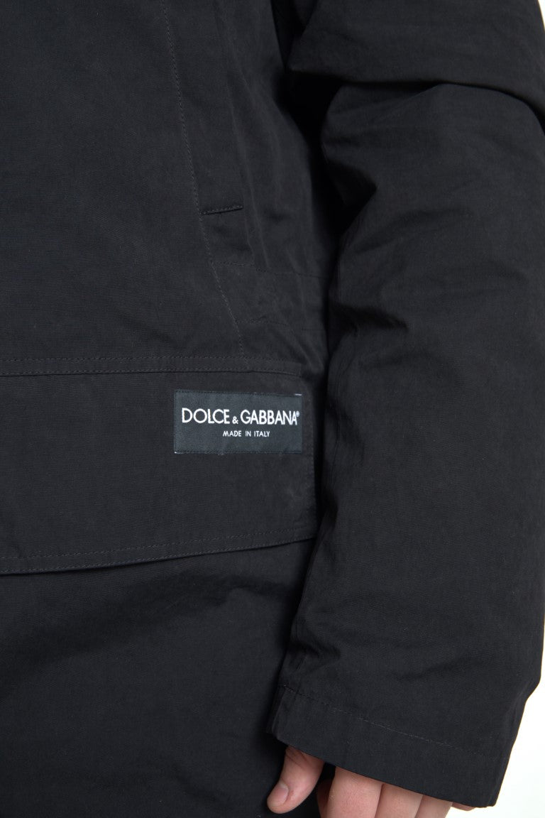 Dolce &amp; Gabbana Parka à capuche noire en coton Trench-coat