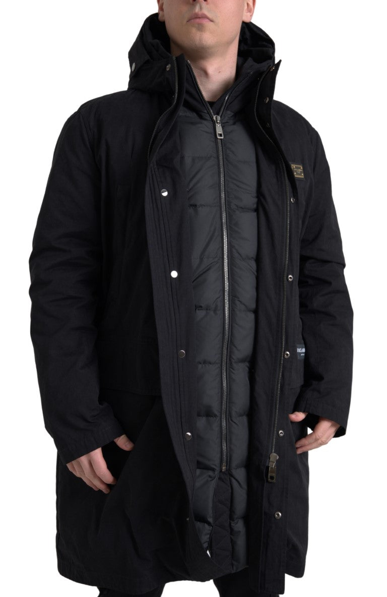 Dolce &amp; Gabbana Parka à capuche noire en coton Trench-coat