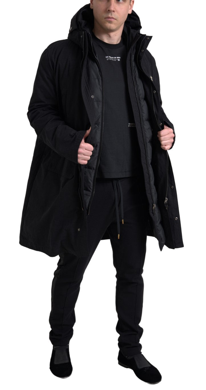 Dolce &amp; Gabbana Parka à capuche noire en coton Trench-coat