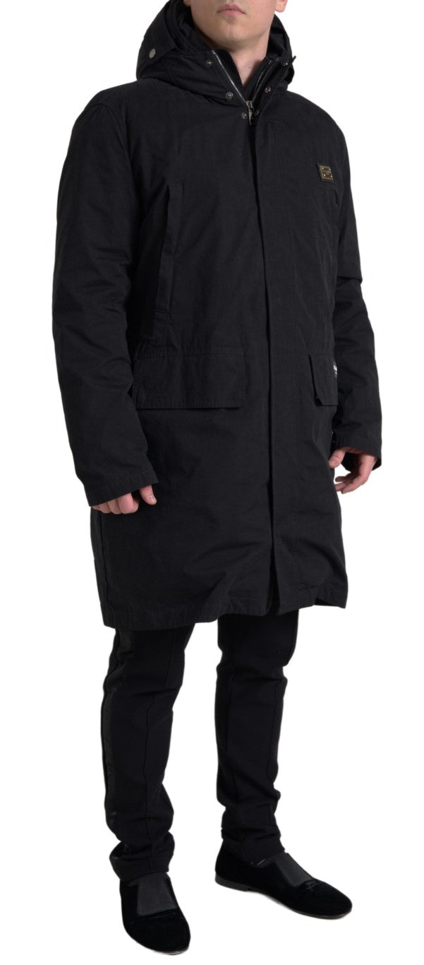 Dolce &amp; Gabbana Parka à capuche noire en coton Trench-coat