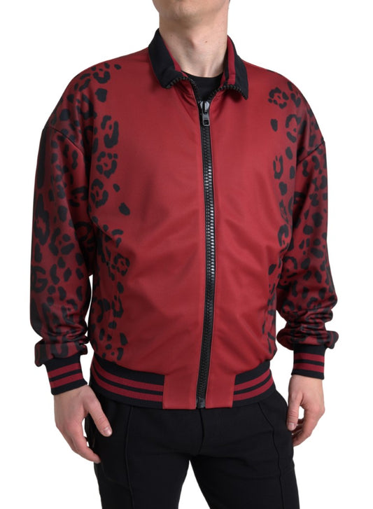 Dolce &amp; Gabbana Veste bomber en polyester léopard rouge à fermeture éclair complète