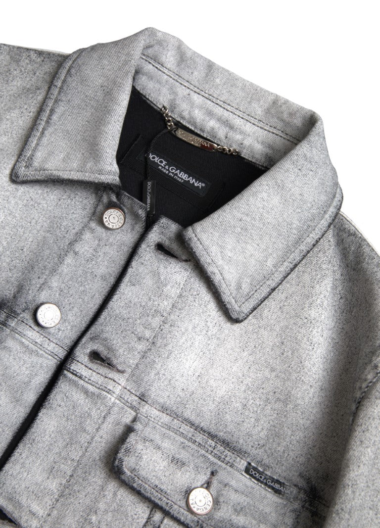 Dolce &amp; Gabbana Veste en denim stretch en coton lavé gris pour homme