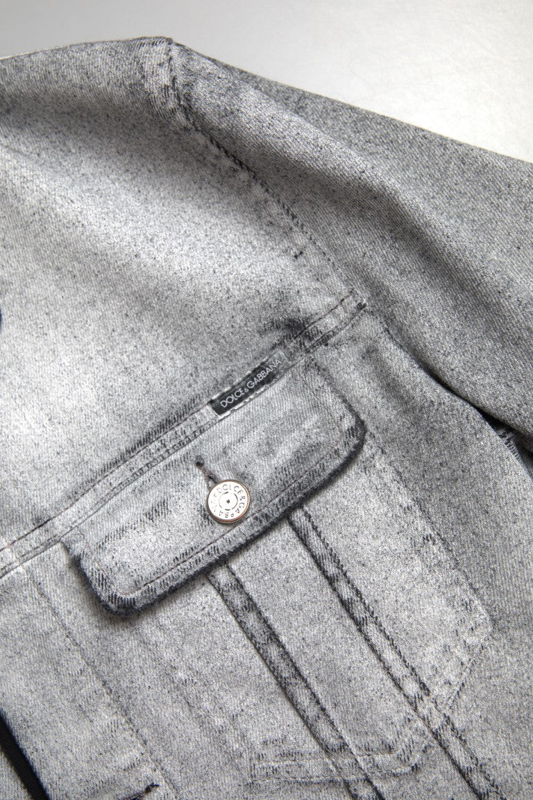 Dolce &amp; Gabbana Veste en denim stretch en coton lavé gris pour homme