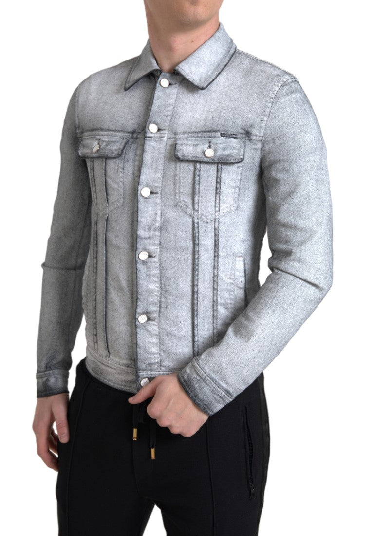 Dolce &amp; Gabbana Veste en denim stretch en coton lavé gris pour homme