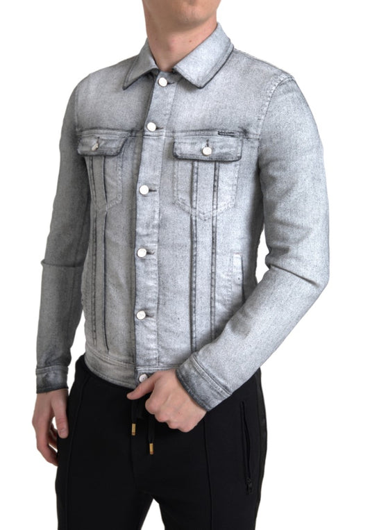 Dolce &amp; Gabbana Veste en denim stretch en coton lavé gris pour homme