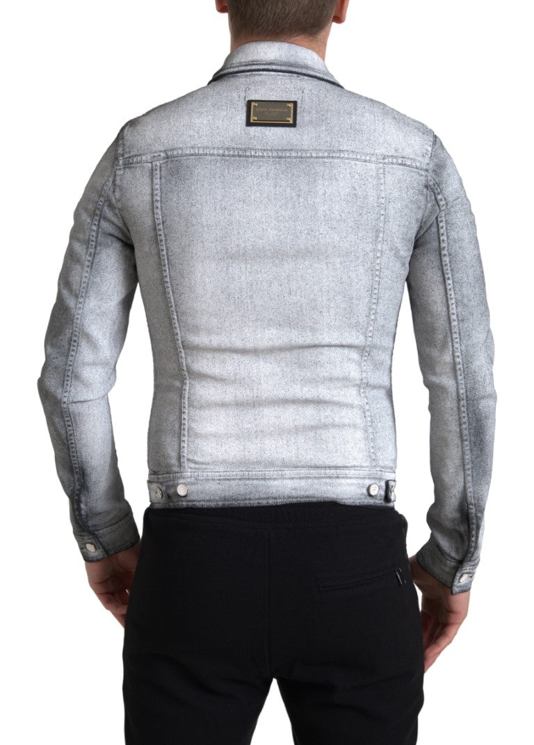 Dolce &amp; Gabbana Veste en denim stretch en coton lavé gris pour homme