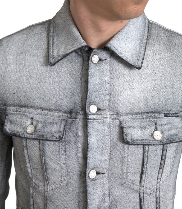 Dolce &amp; Gabbana Veste en denim stretch en coton lavé gris pour homme