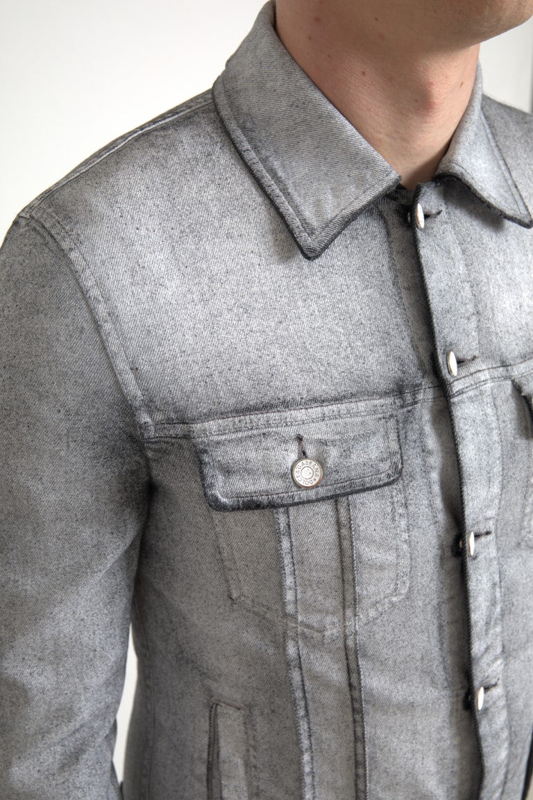 Dolce &amp; Gabbana Veste en denim stretch en coton lavé gris pour homme