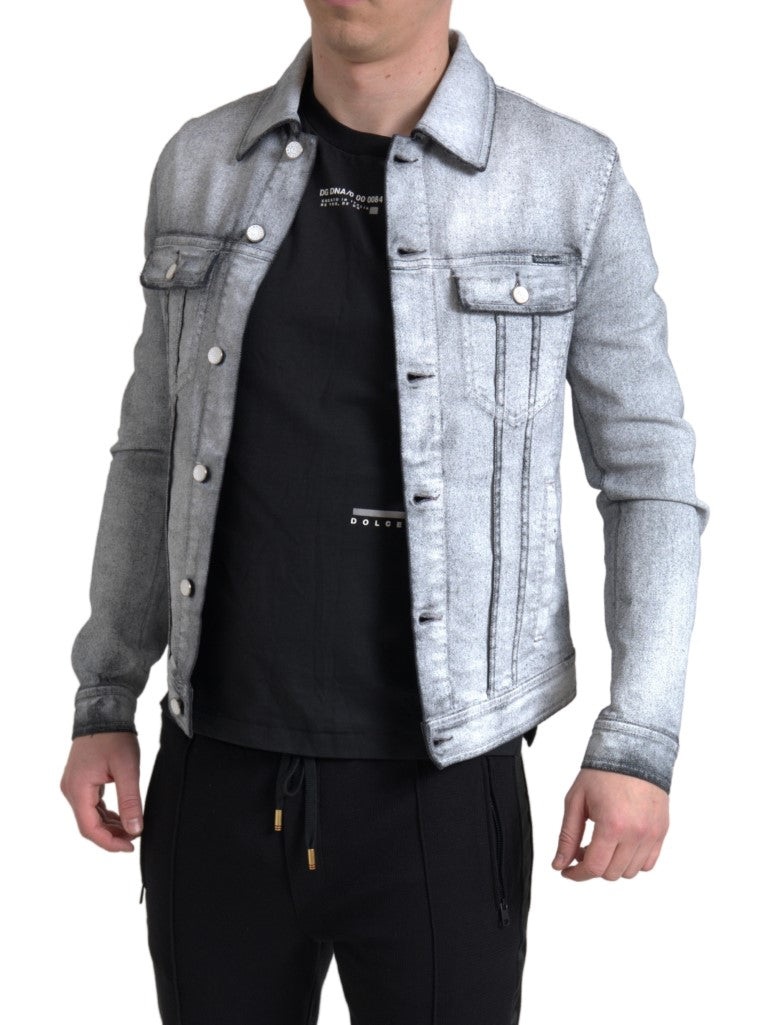 Dolce &amp; Gabbana Veste en denim stretch en coton lavé gris pour homme