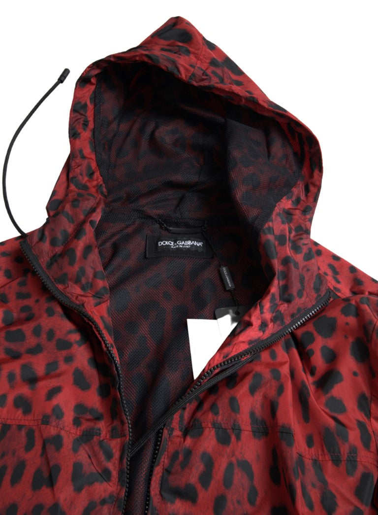 Dolce &amp; Gabbana Veste bomber à capuche léopard rouge entièrement zippée