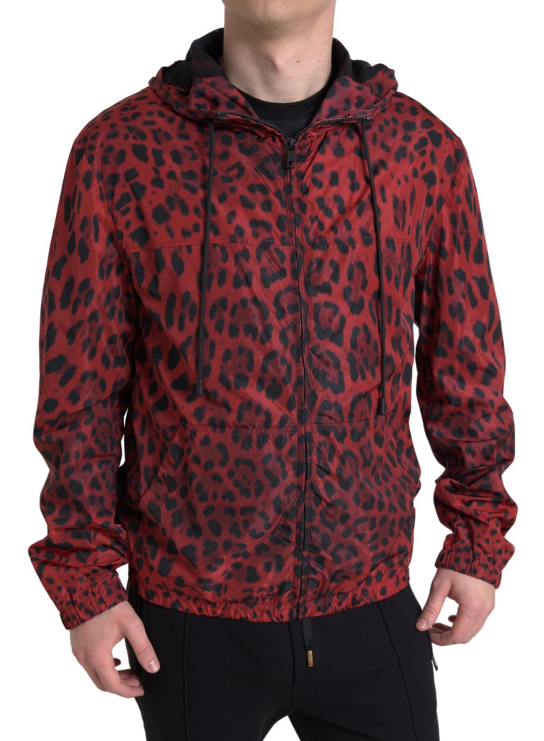 Dolce &amp; Gabbana Veste bomber à capuche léopard rouge entièrement zippée