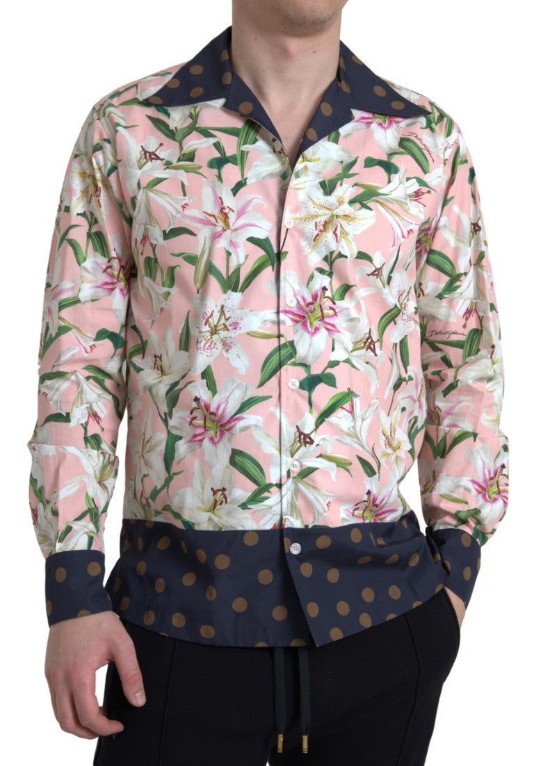 Dolce &amp; Gabbana Baumwollhemd mit gepunktetem Lilien-Print und Kragen