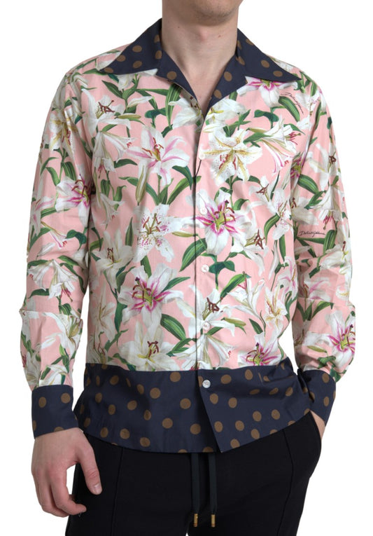 Dolce &amp; Gabbana Baumwollhemd mit gepunktetem Lilien-Print und Kragen