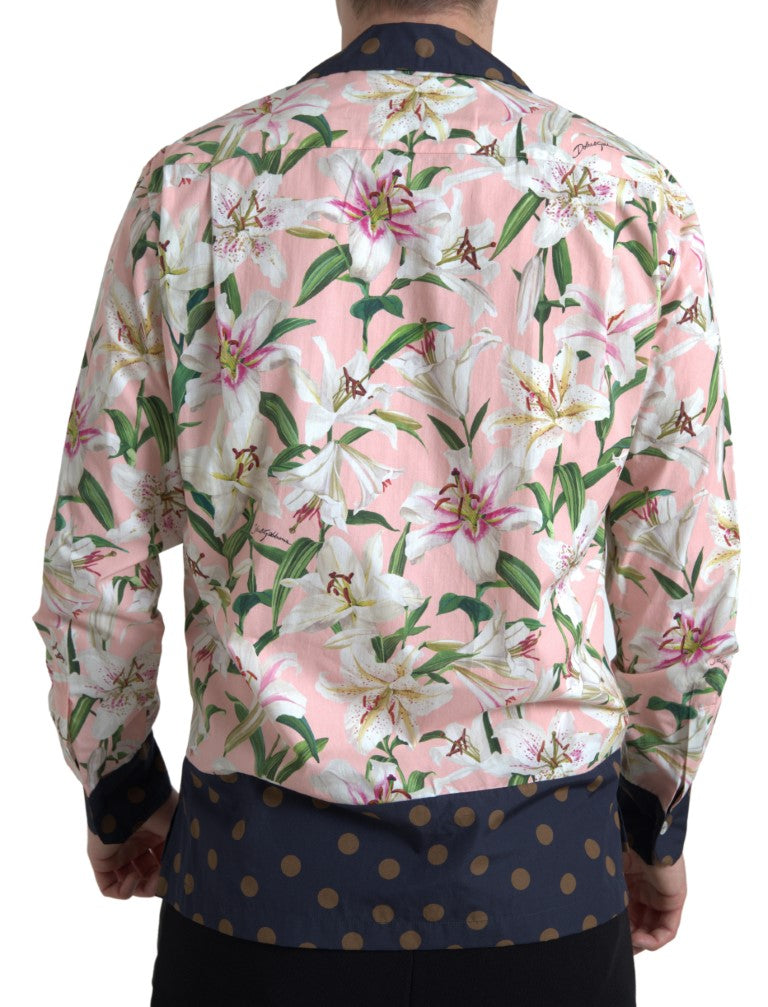 Dolce &amp; Gabbana Baumwollhemd mit gepunktetem Lilien-Print und Kragen