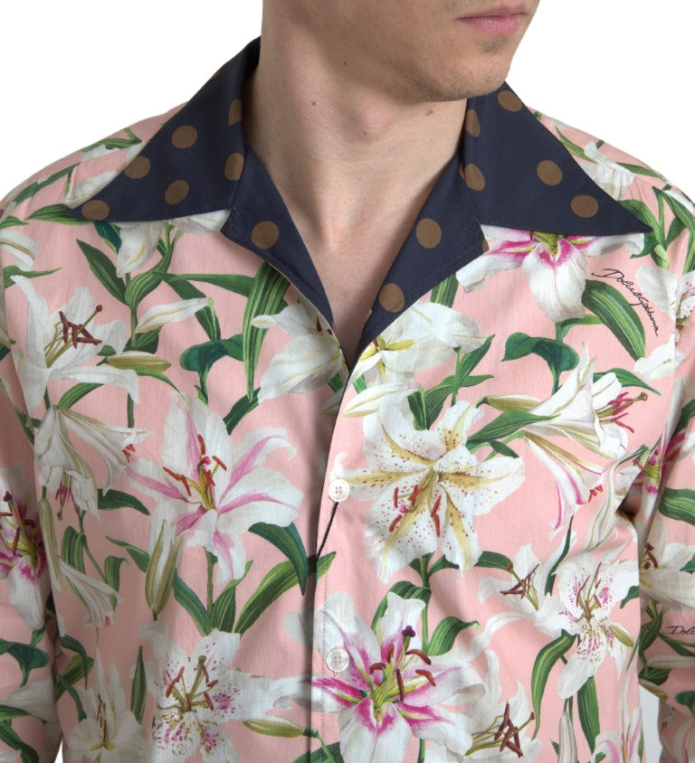 Dolce &amp; Gabbana Baumwollhemd mit gepunktetem Lilien-Print und Kragen