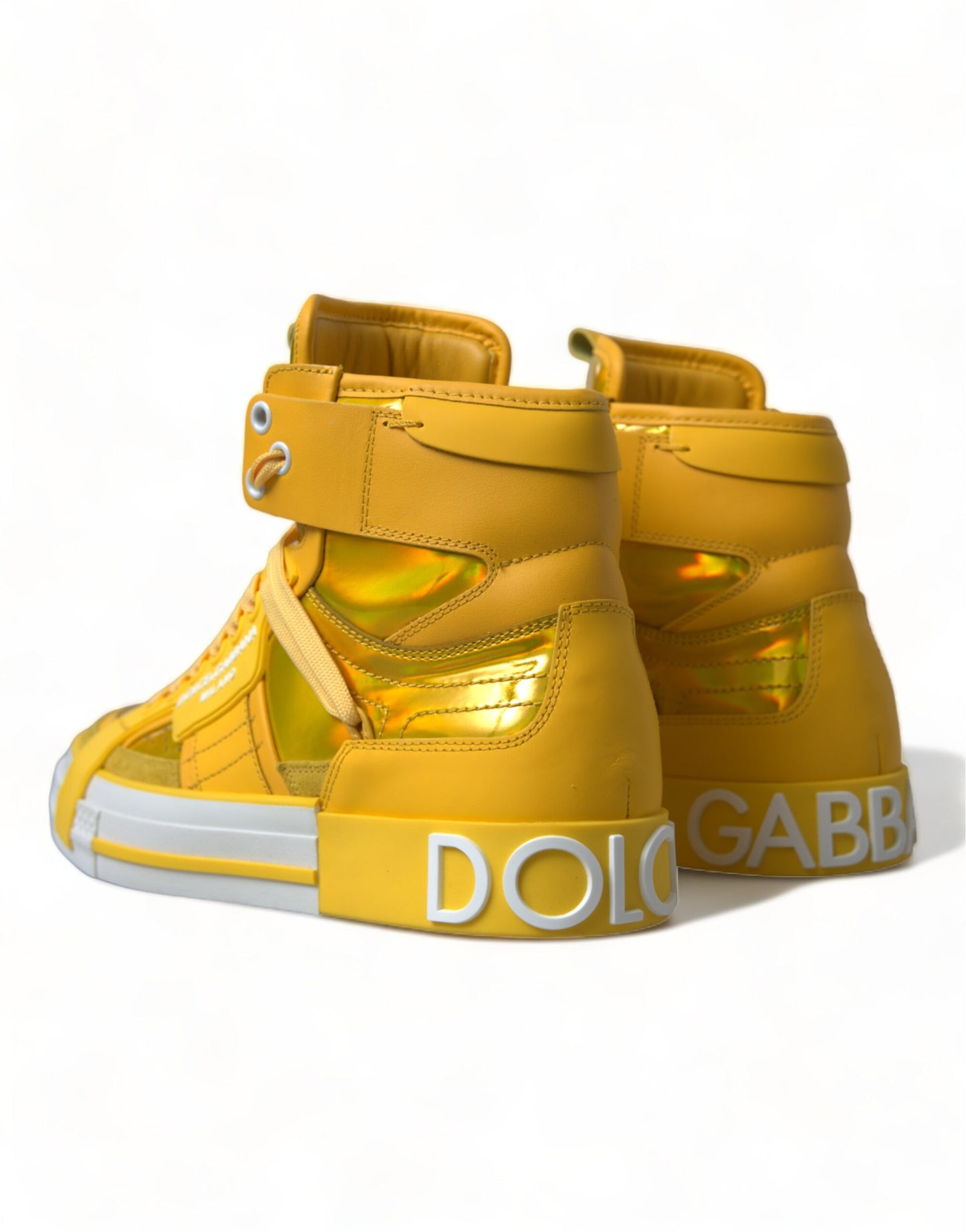 Dolce &amp; Gabbana Baskets montantes en cuir blanc jaune