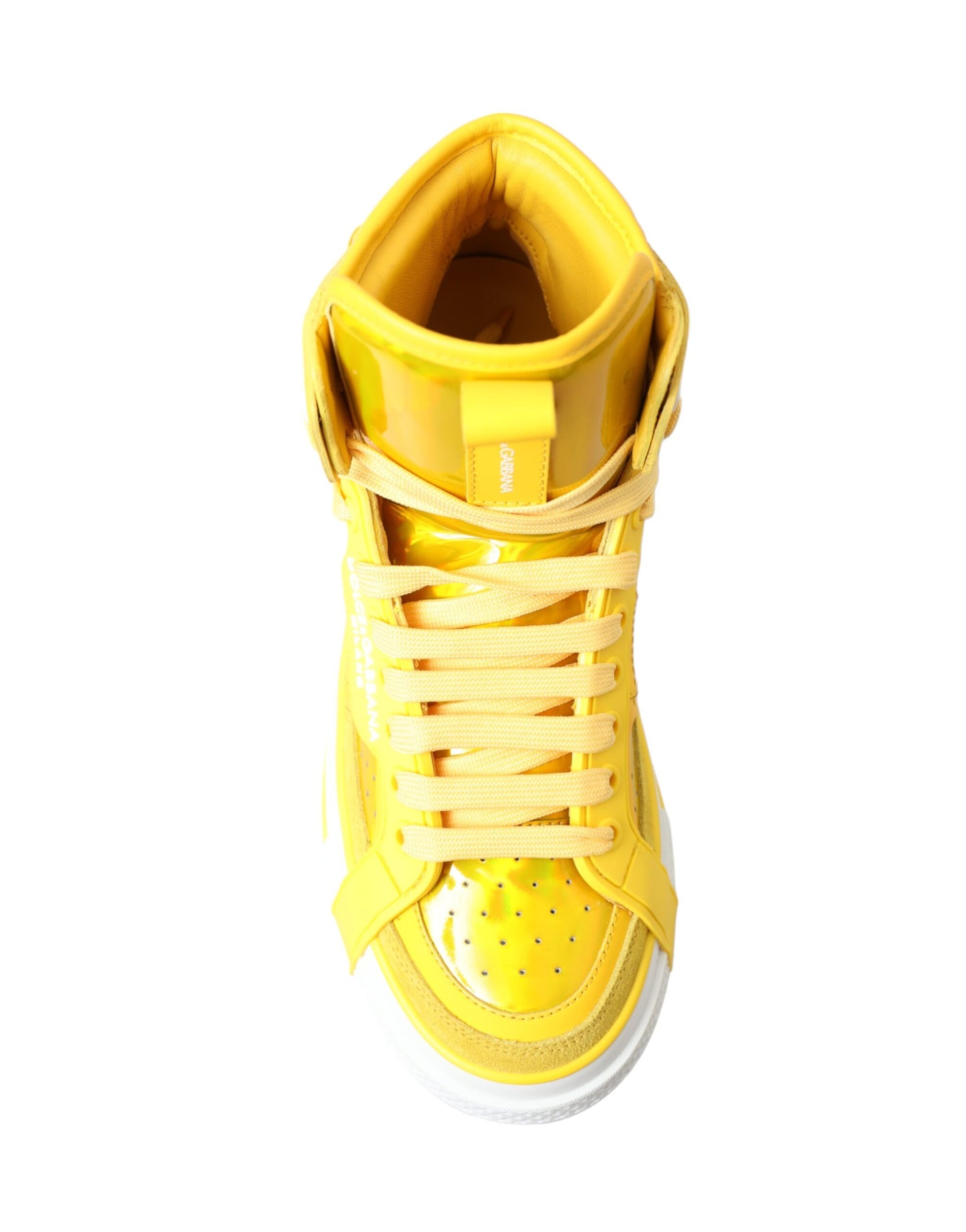 Dolce &amp; Gabbana Gelb-weiße Leder-High-Top-Sneaker-Schuhe