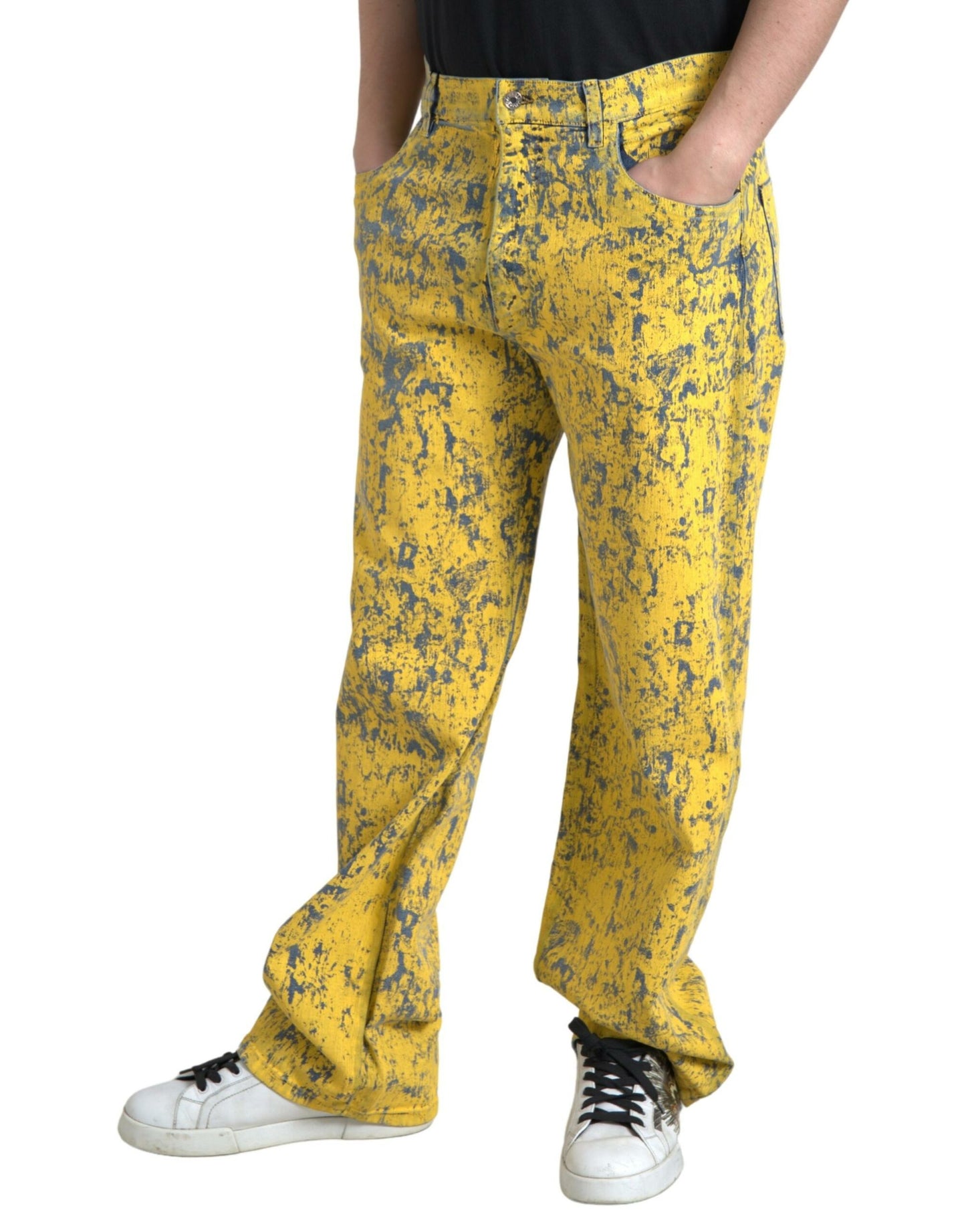 Dolce &amp; Gabbana Jean droit en denim tie-dye en coton jaune