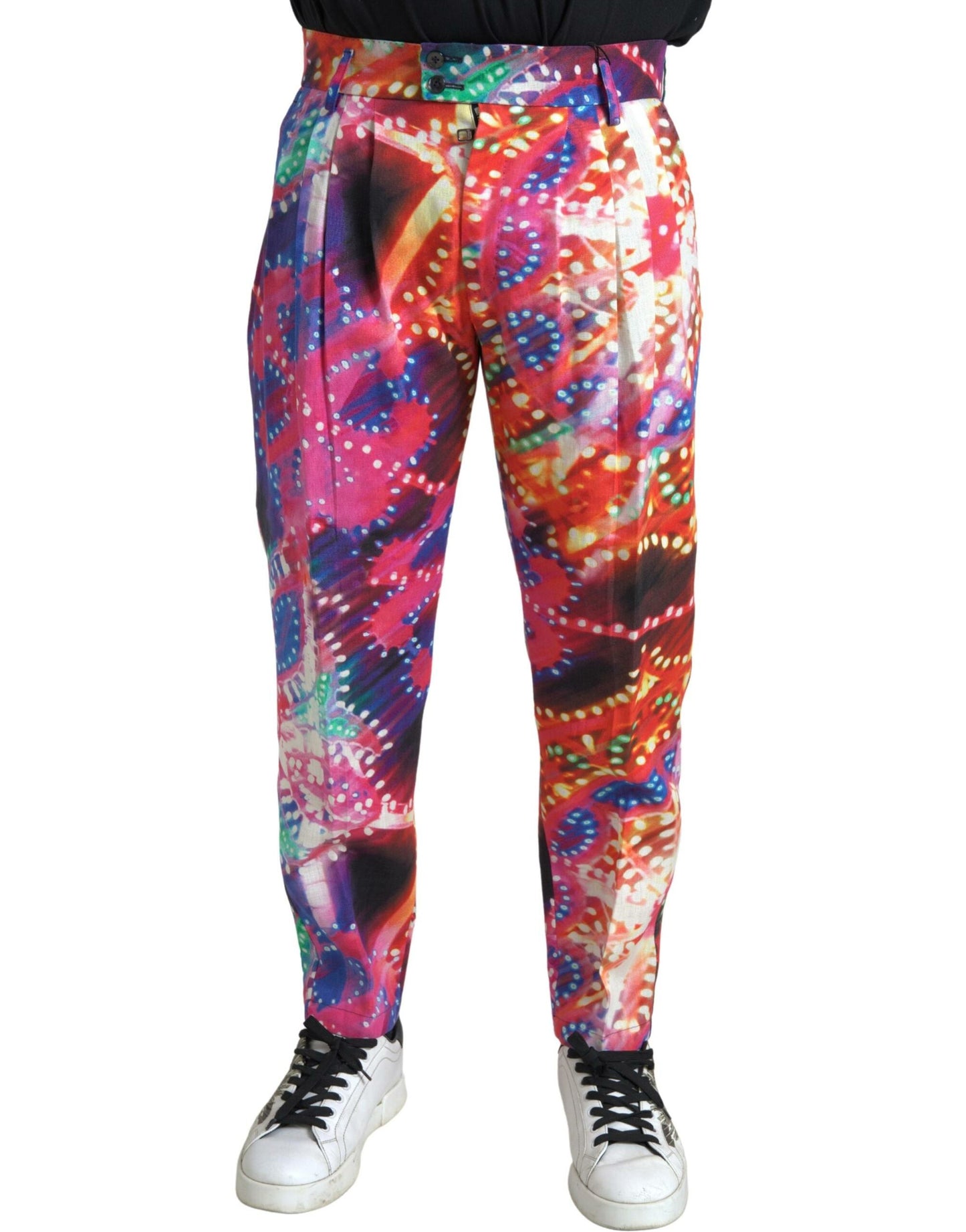 Dolce &amp; Gabbana Pantalon homme en lin imprimé multicolore