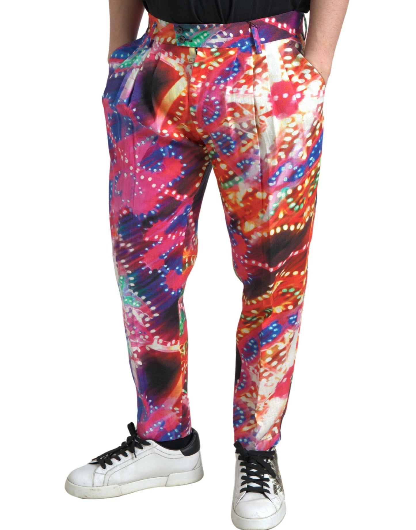 Dolce &amp; Gabbana Pantalon homme en lin imprimé multicolore