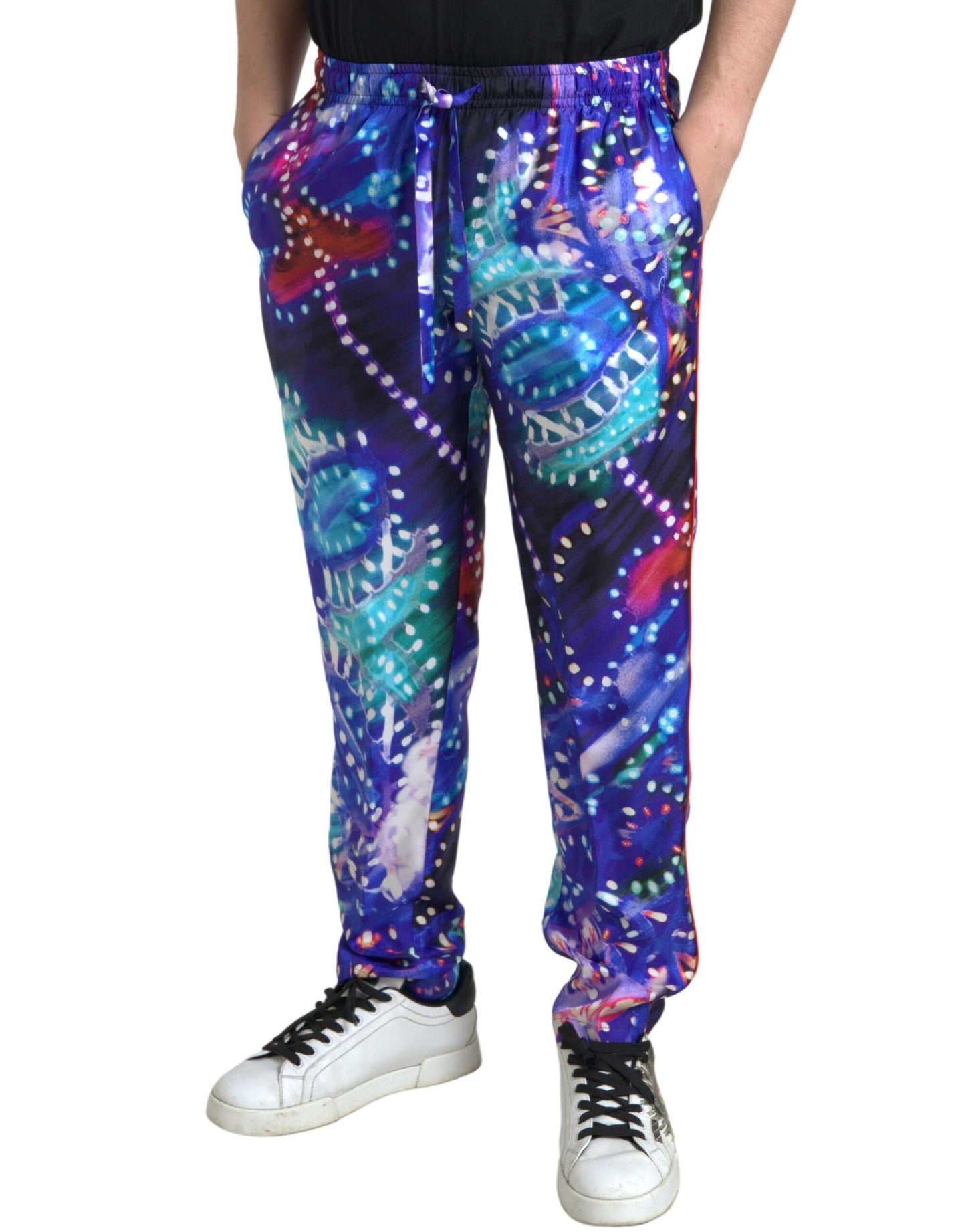 Dolce &amp; Gabbana Pantalon Homme En Soie Imprimée Multicolore