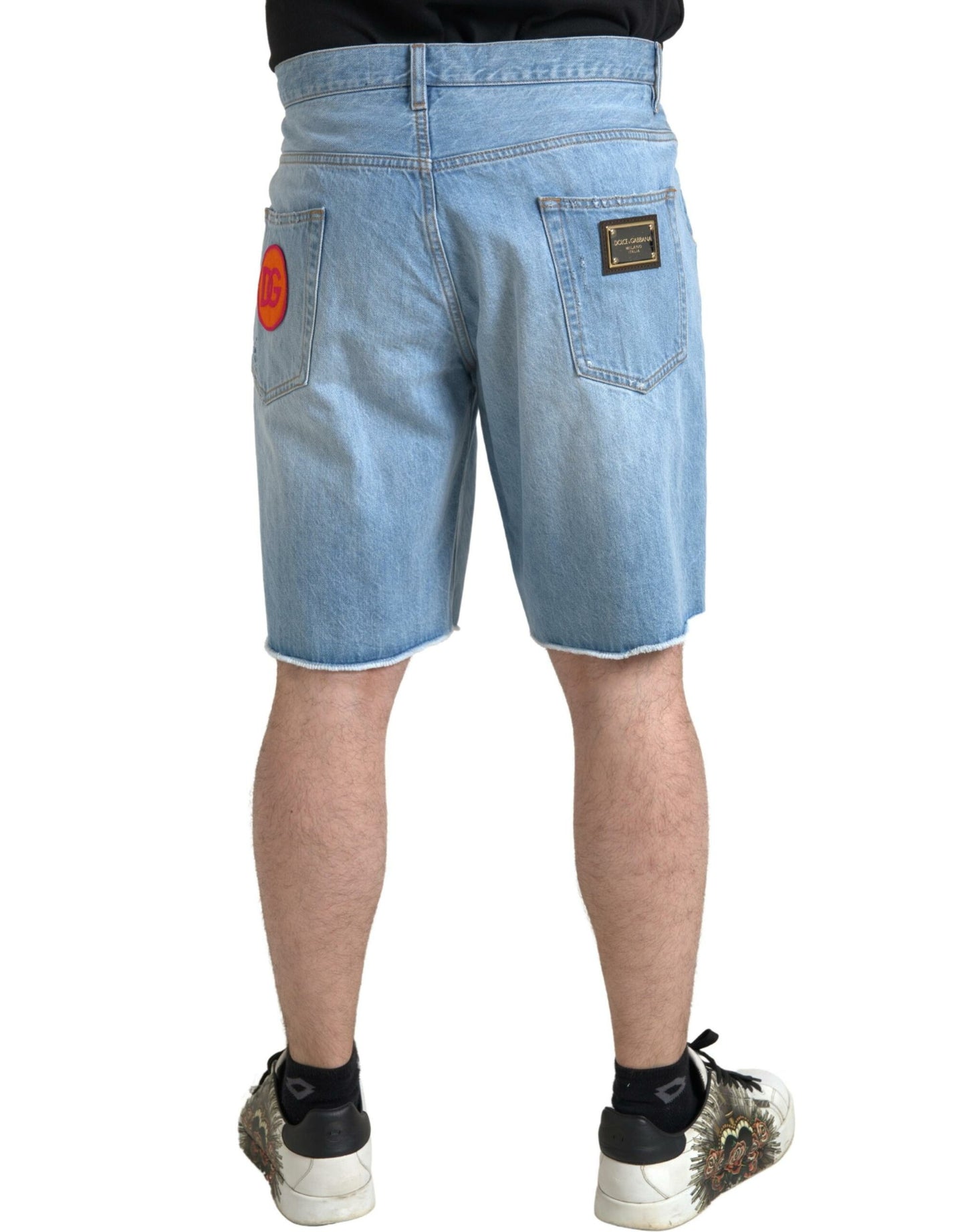 Dolce &amp; Gabbana Bermuda en jean bleu clair pour homme en coton