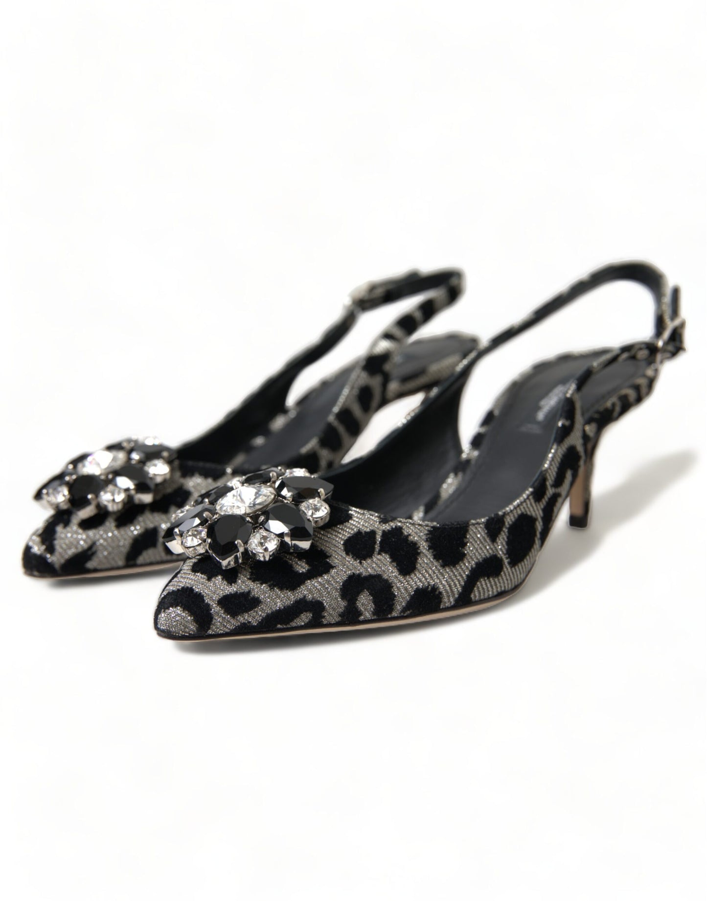 Dolce &amp; Gabbana silberne Slingback-Pumps mit Leopardenmuster und Kristallen