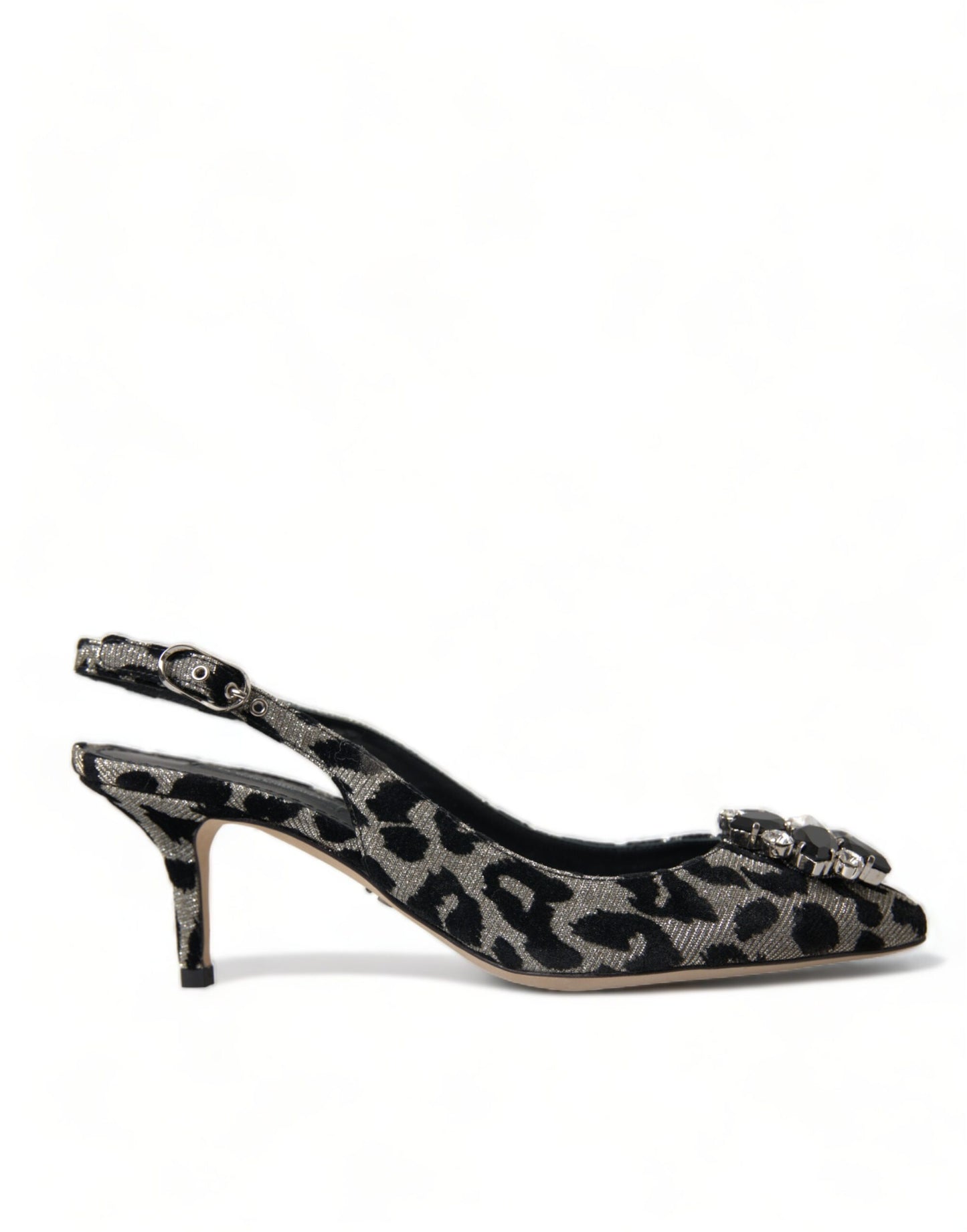 Dolce &amp; Gabbana silberne Slingback-Pumps mit Leopardenmuster und Kristallen