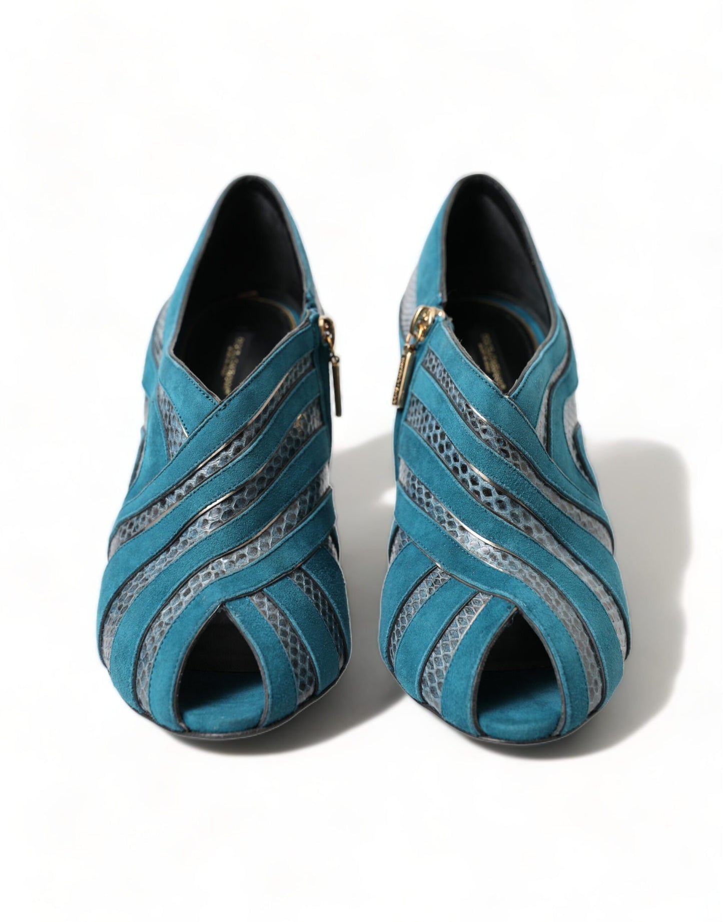 Dolce &amp; Gabbana Teal Daim Cuir Peep Toe Talons Escarpins Chaussures