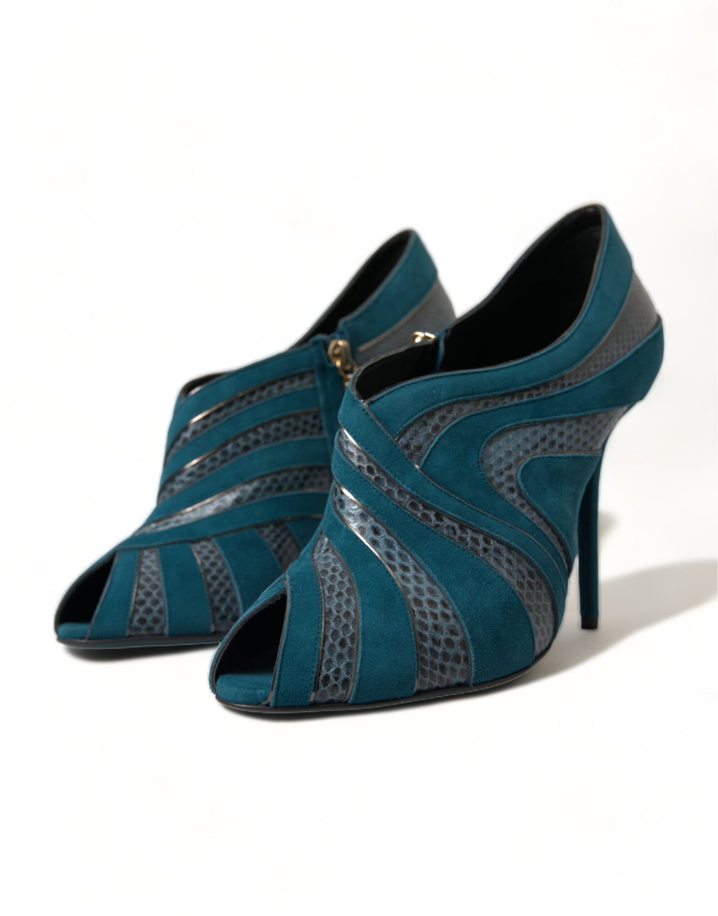 Dolce &amp; Gabbana Teal Daim Cuir Peep Toe Talons Escarpins Chaussures