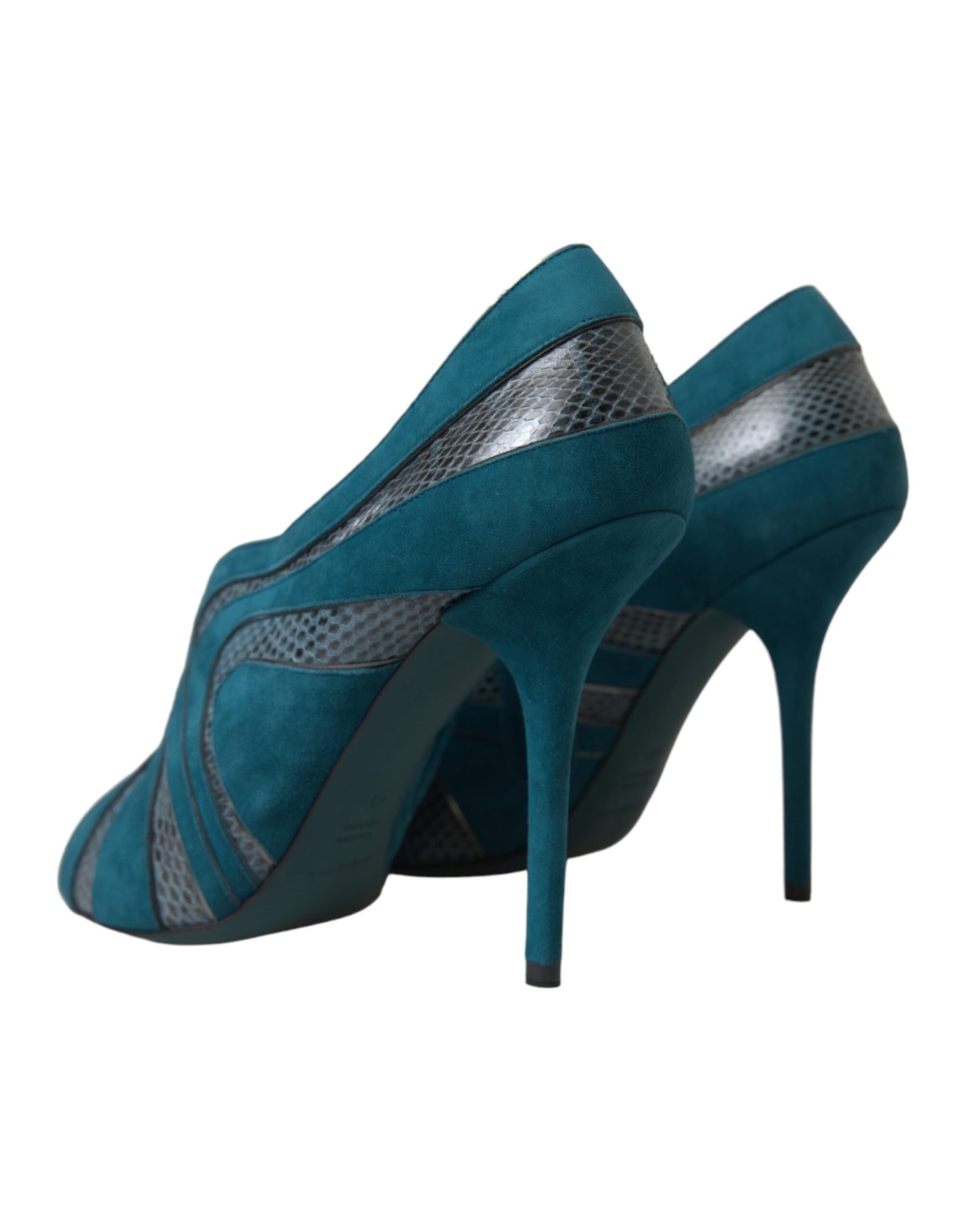 Dolce &amp; Gabbana Teal Daim Cuir Peep Toe Talons Escarpins Chaussures