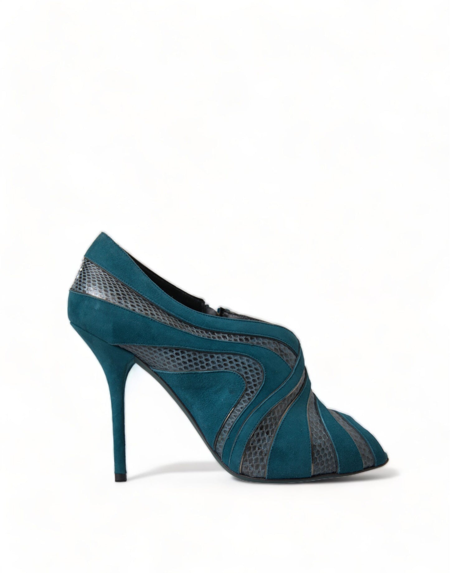 Dolce &amp; Gabbana Teal Daim Cuir Peep Toe Talons Escarpins Chaussures