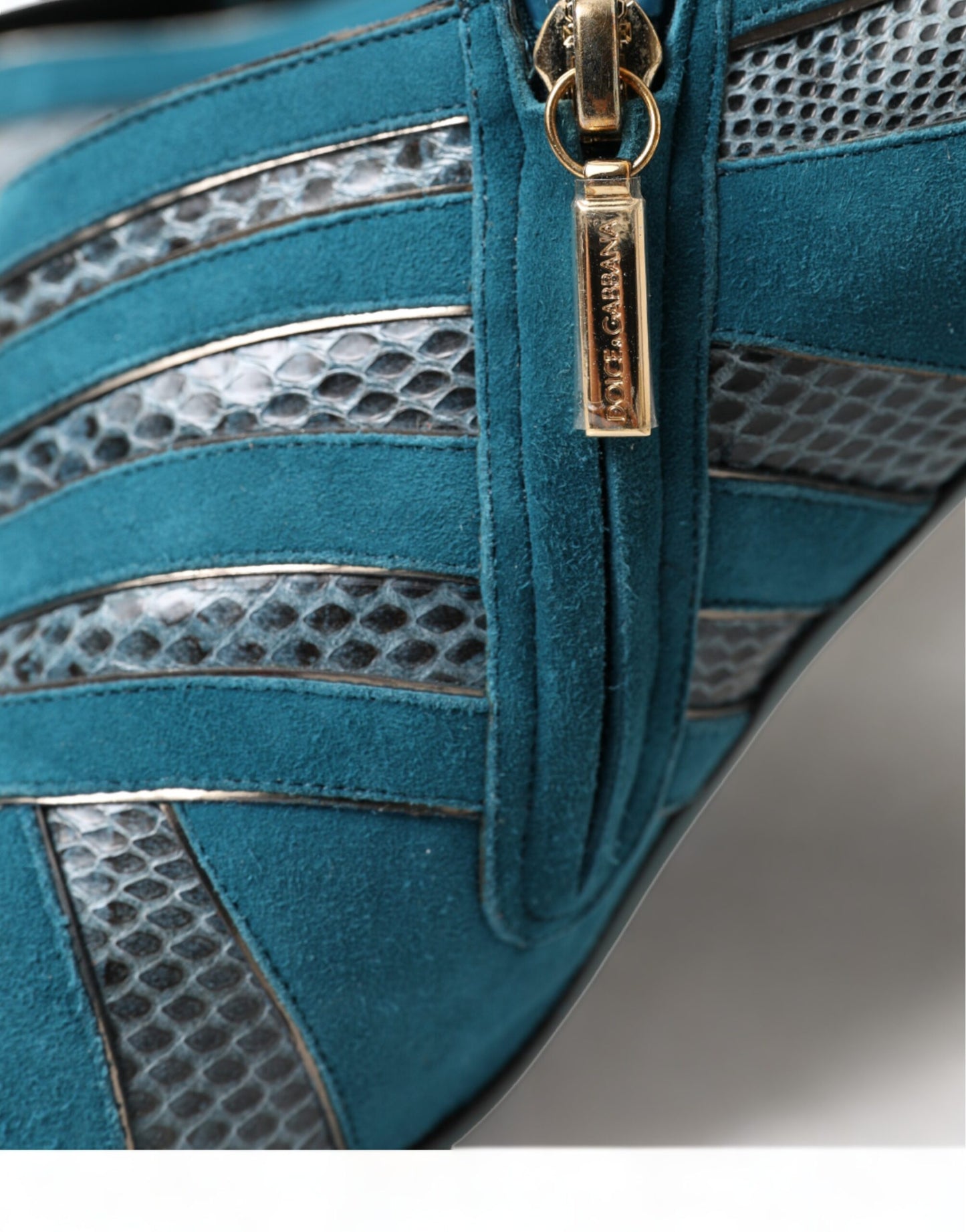 Dolce &amp; Gabbana Teal Daim Cuir Peep Toe Talons Escarpins Chaussures