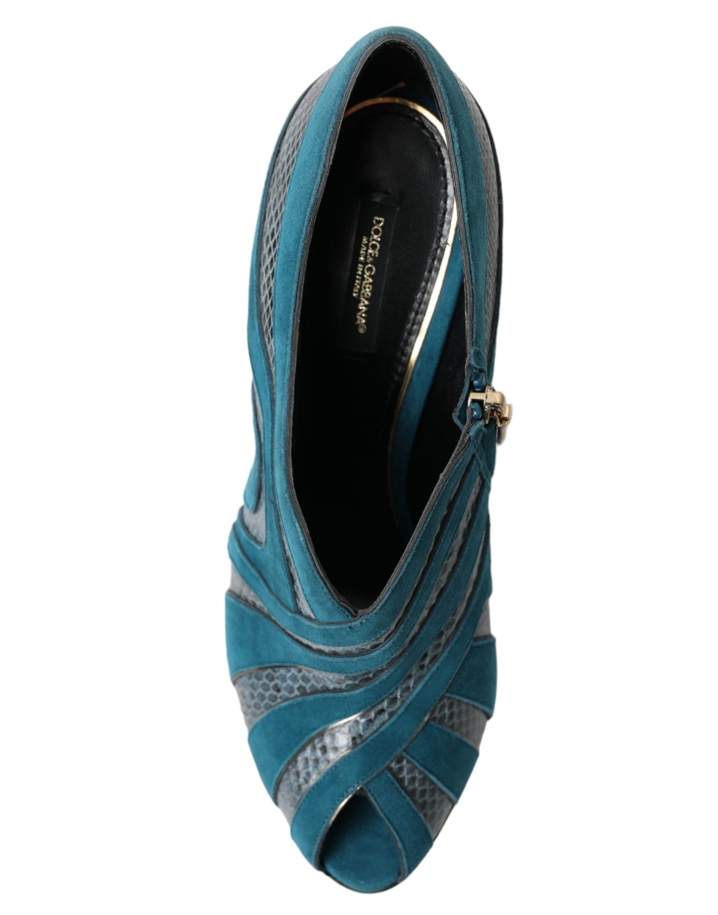 Dolce &amp; Gabbana Teal Daim Cuir Peep Toe Talons Escarpins Chaussures