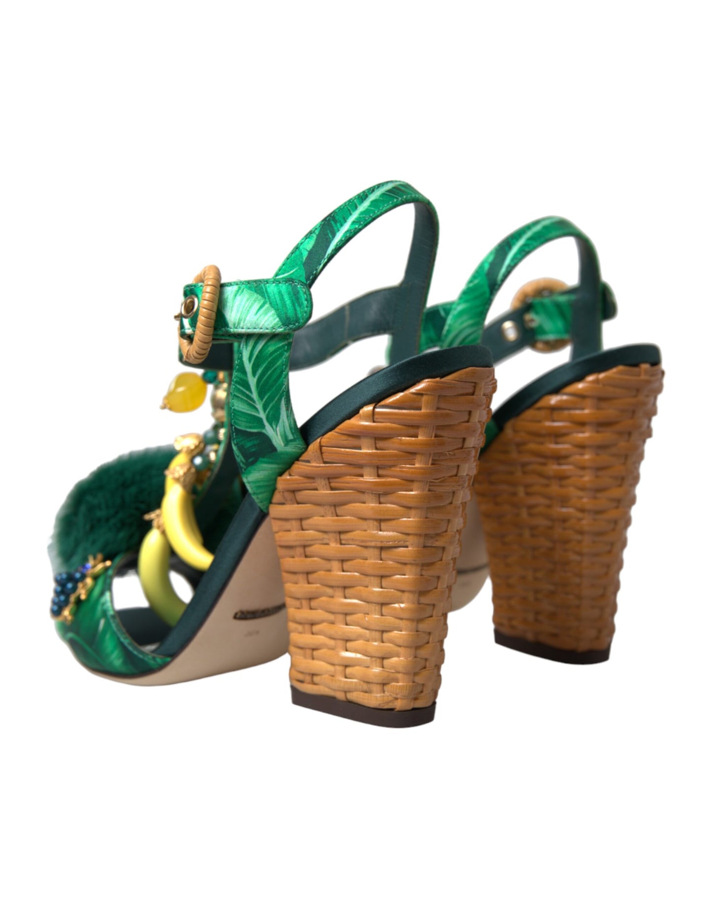 Dolce &amp; Gabbana Grüne, mit Bananenblättern verzierte Sandalen mit T-Riemen