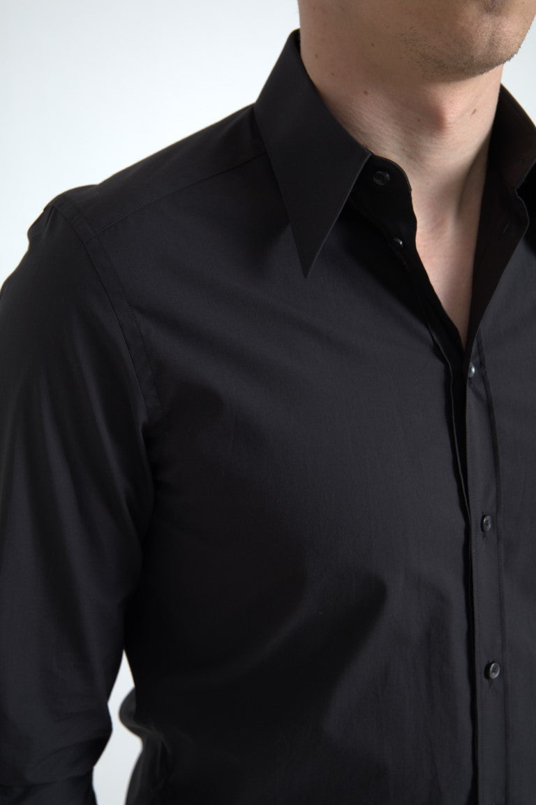 Dolce &amp; Gabbana Chemise MARTINI à manches longues en coton noir pour hommes